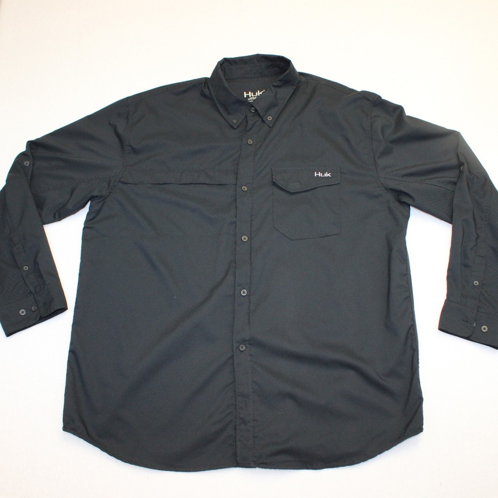 Huk Pursuit Fishing Shirt Mens XXL Black Long Sleeve Ventilated Button Down